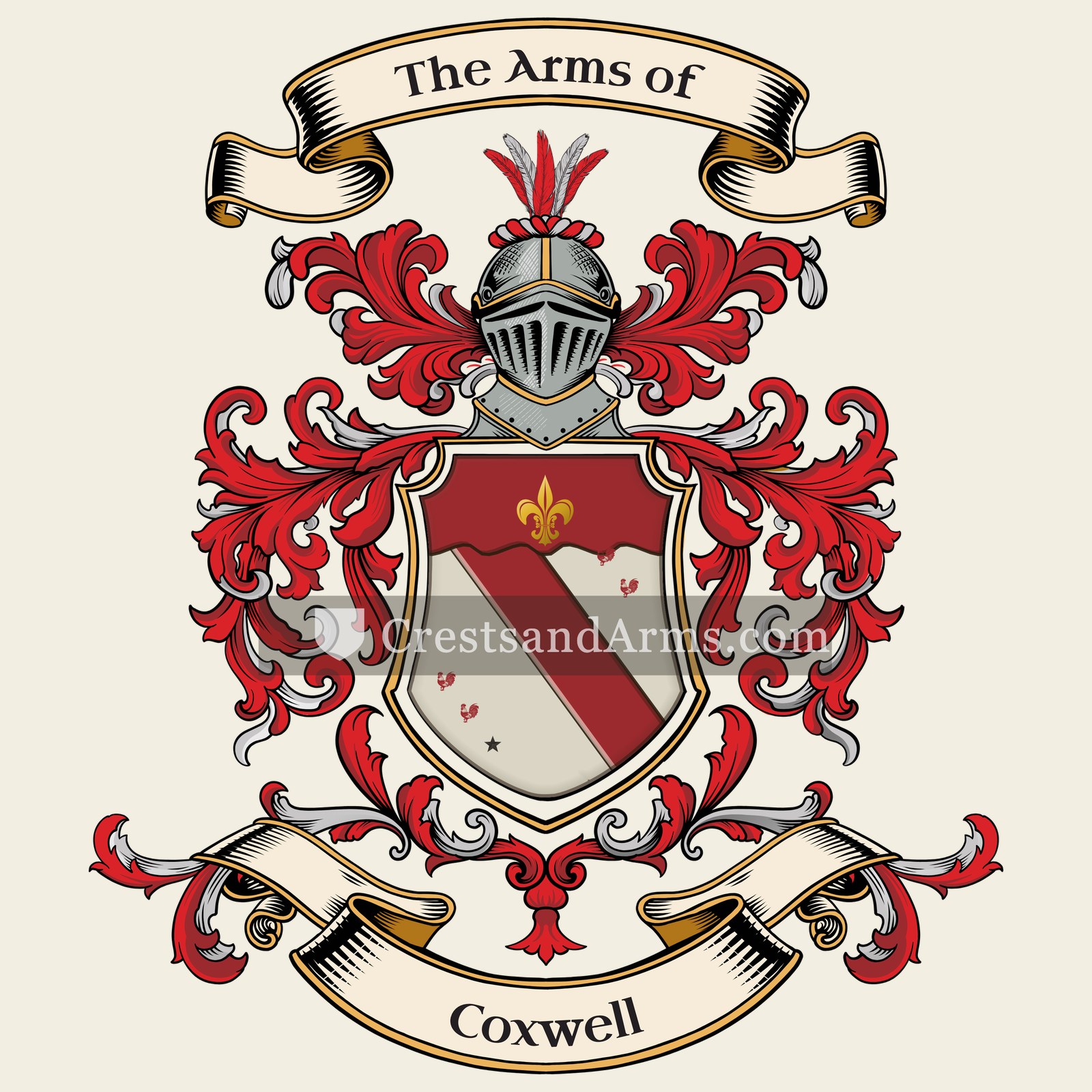 The Coxwell coat of arms, drawn from the recorded blazon