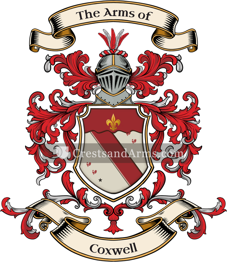 The Coxwell coat of arms, drawn from the recorded blazon