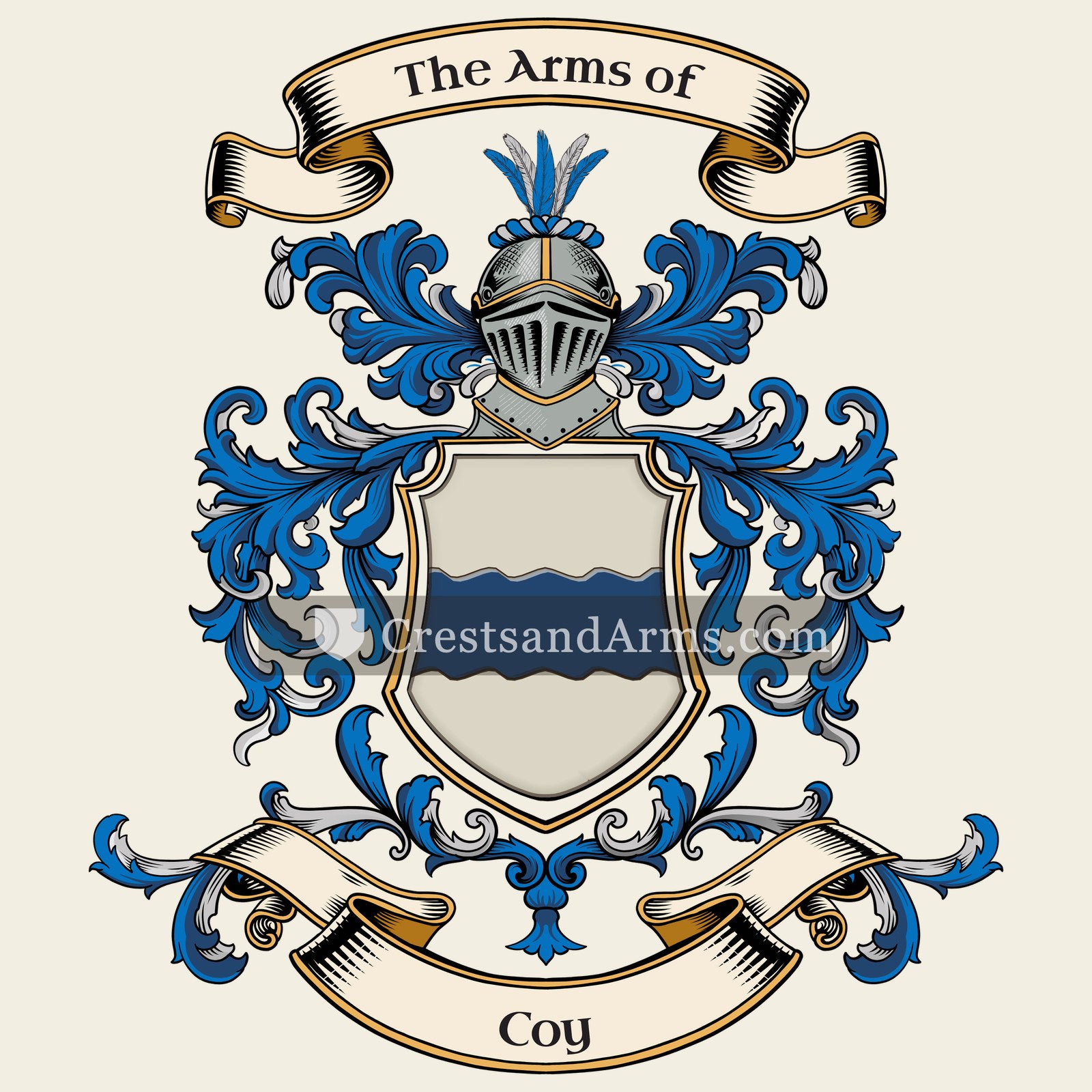 The Coy coat of arms, drawn from the recorded blazon