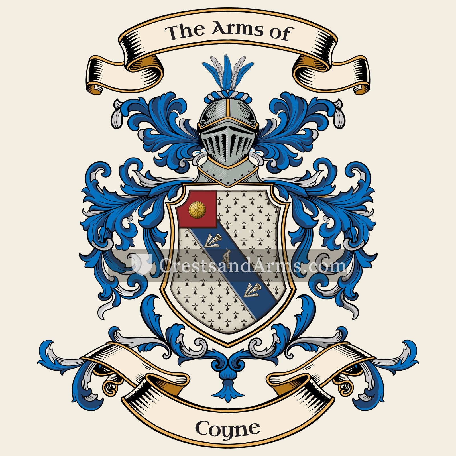 The Coyne coat of arms, drawn from the recorded blazon