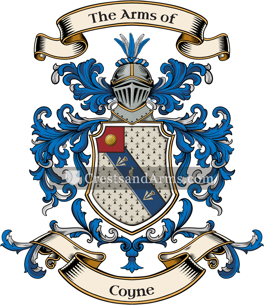 The Coyne coat of arms, drawn from the recorded blazon