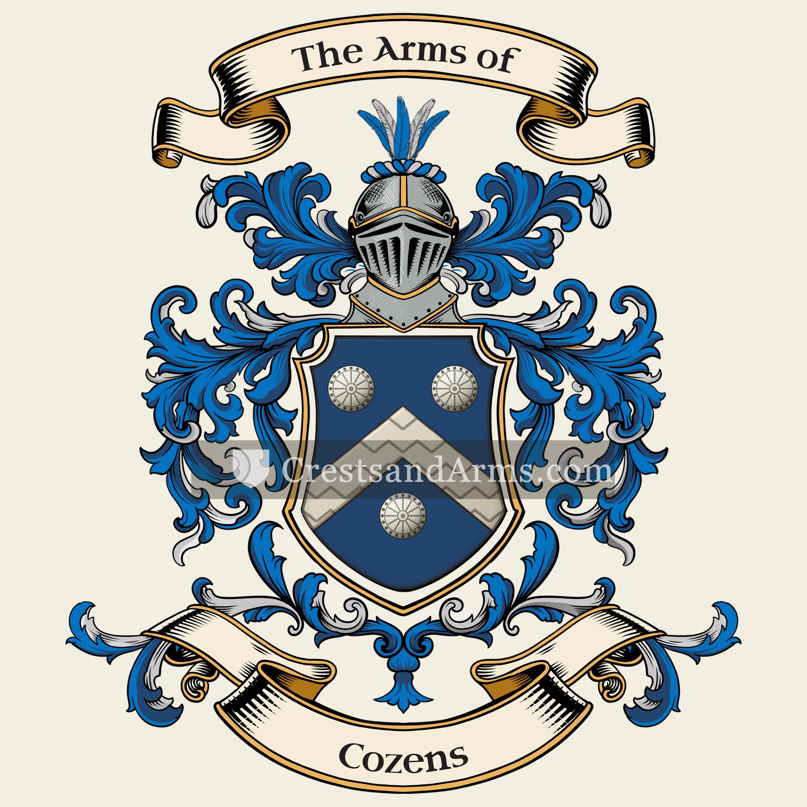 The Cozens coat of arms, drawn from the recorded blazon