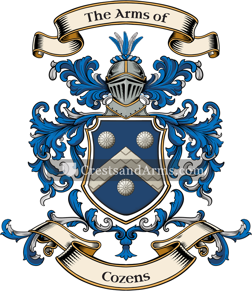 The Cozens coat of arms, drawn from the recorded blazon