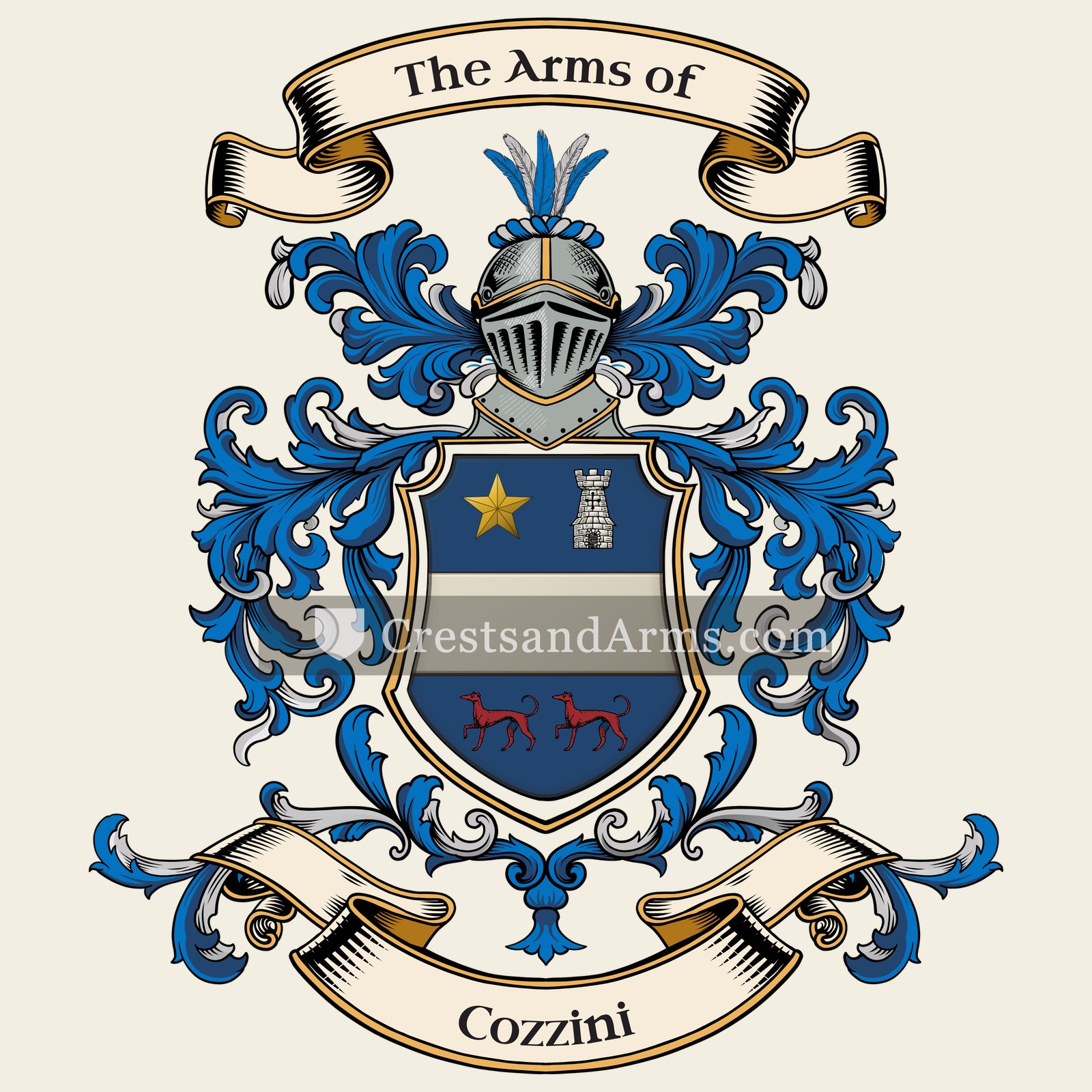 The Cozzini coat of arms, drawn from the recorded blazon