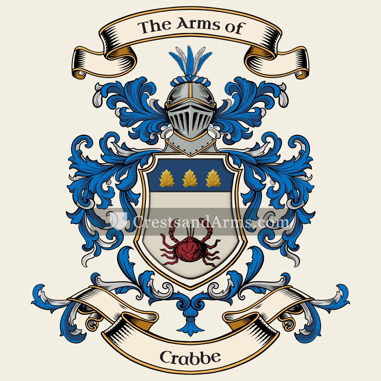 The Crabbe coat of arms, drawn from the recorded blazon