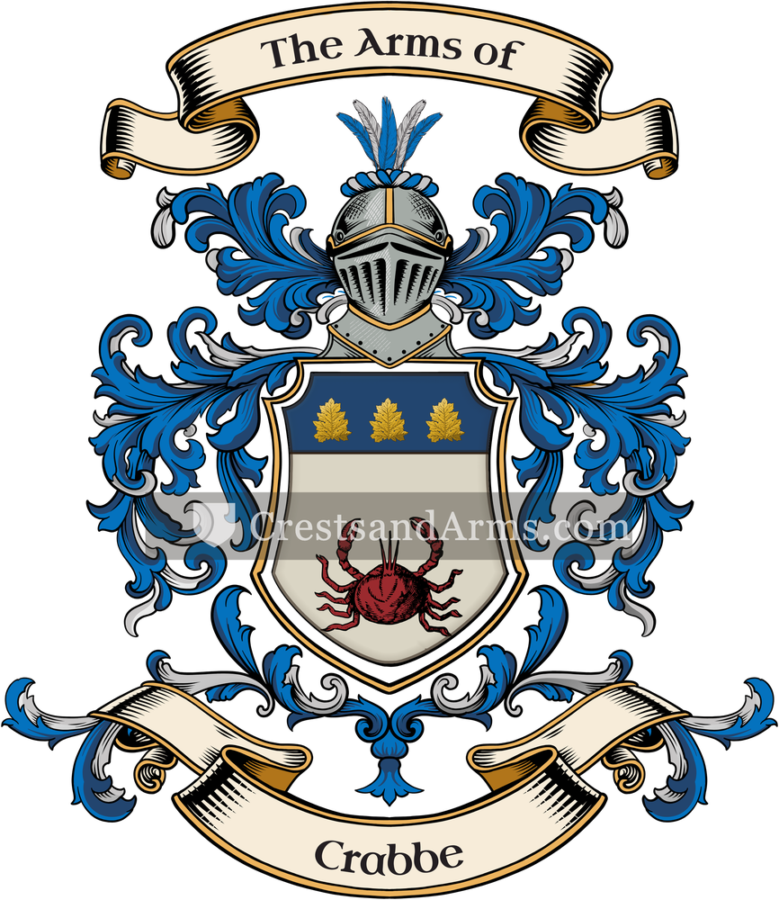 The Crabbe coat of arms, drawn from the recorded blazon