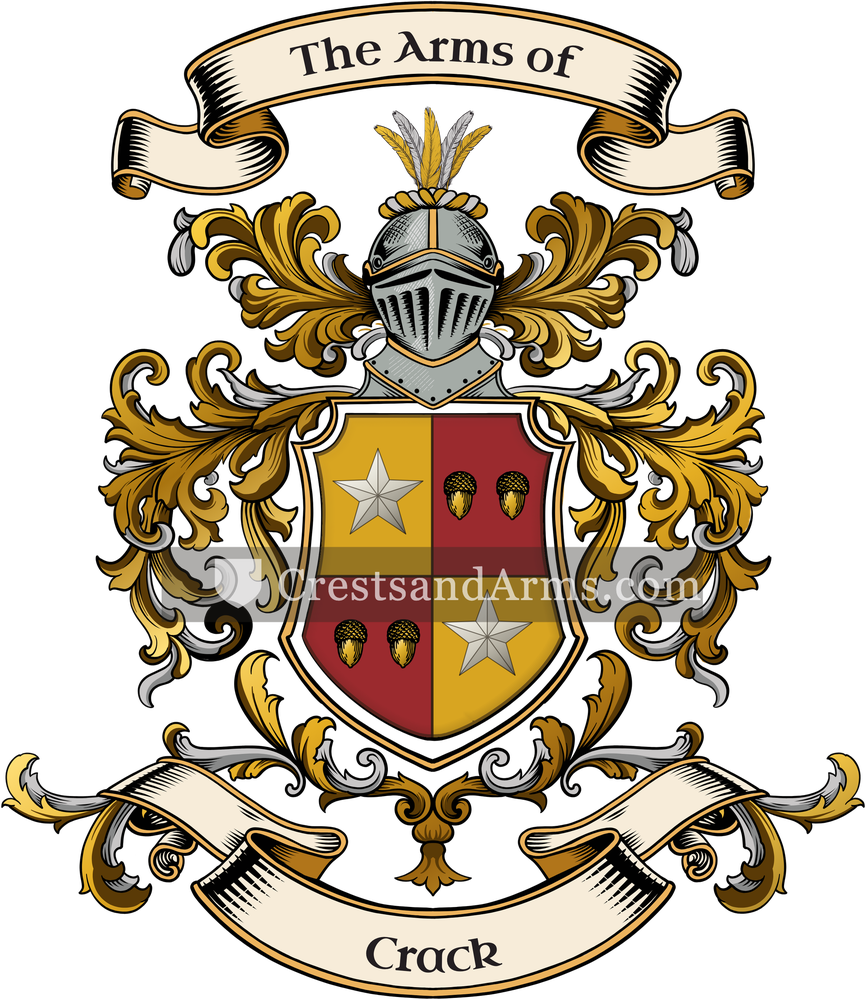 The Crack coat of arms, drawn from the recorded blazon
