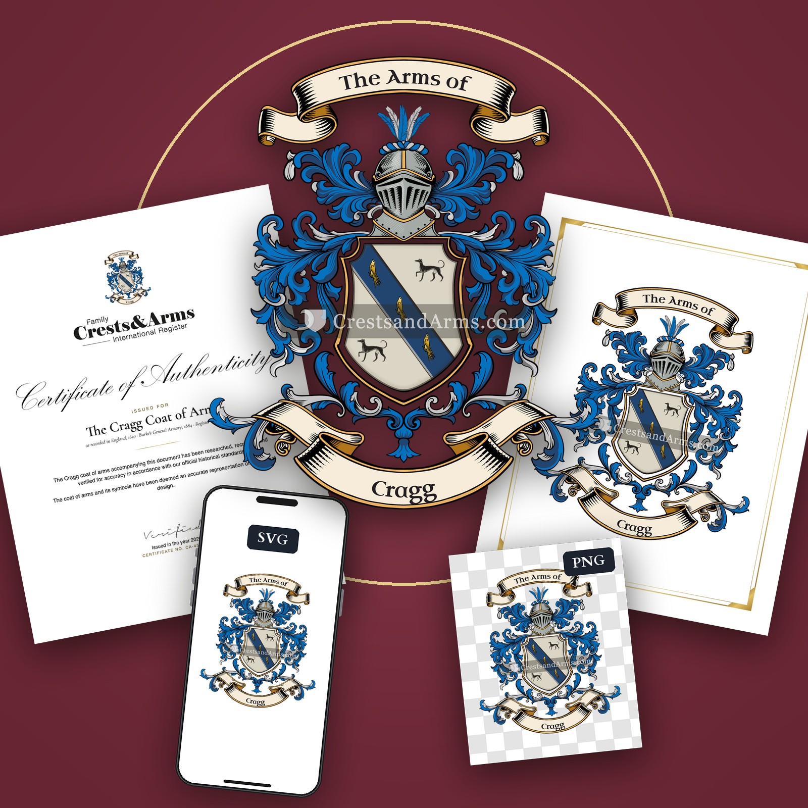 The Cragg arms on the coat of arms — digital pack