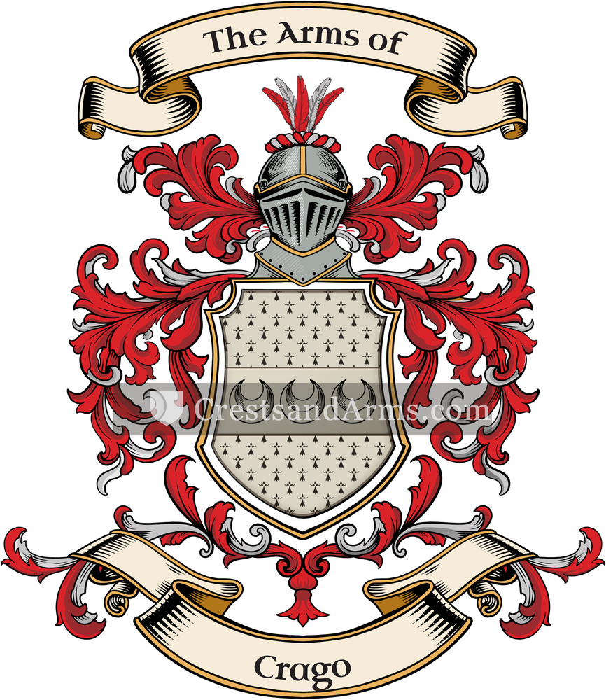 The Crago coat of arms, drawn from the recorded blazon