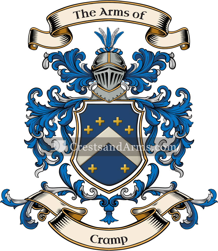 The Cramp coat of arms, drawn from the recorded blazon