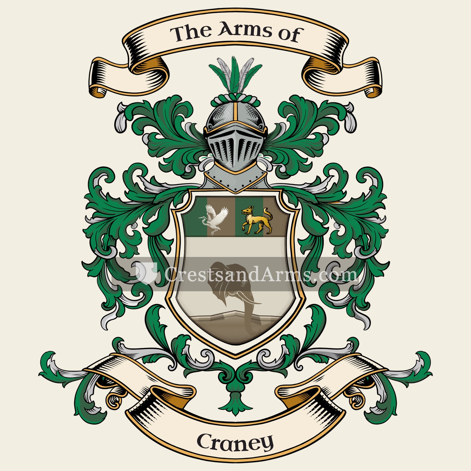 The Craney coat of arms, drawn from the recorded blazon