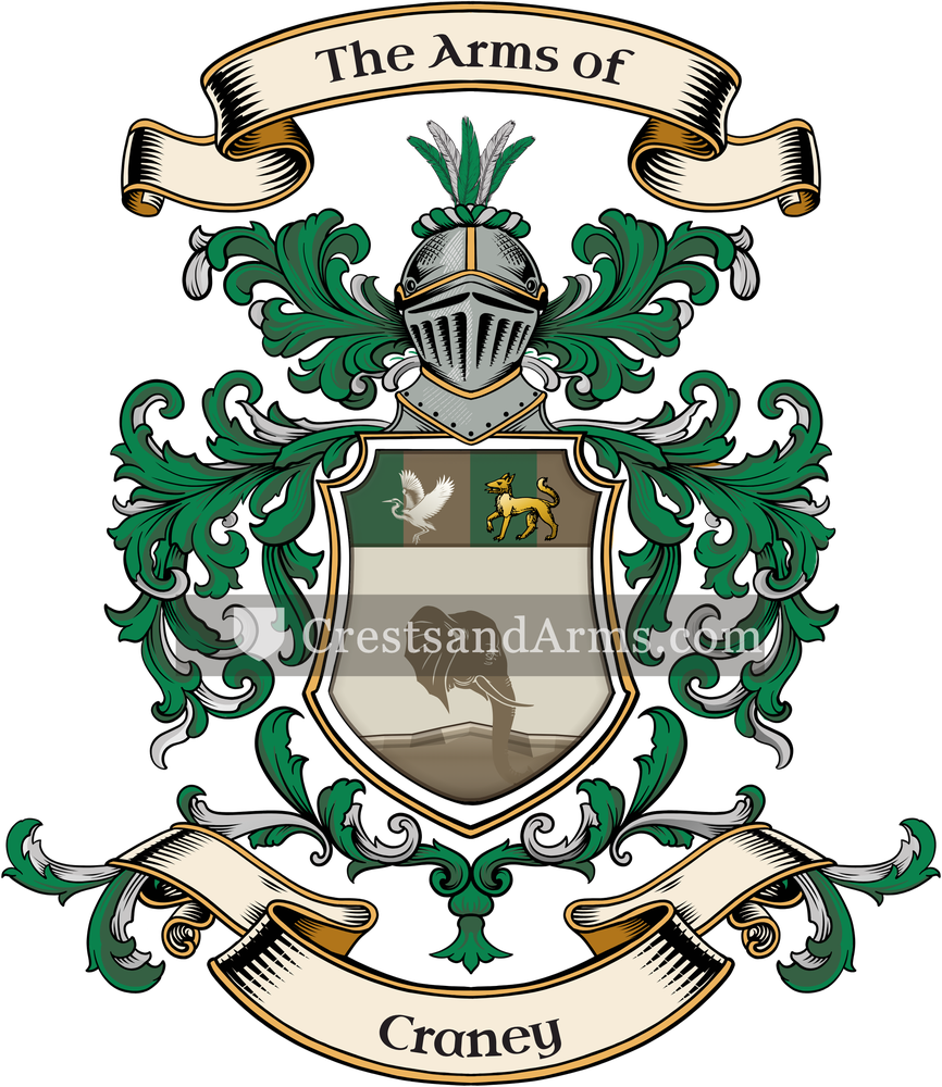 The Craney coat of arms, drawn from the recorded blazon