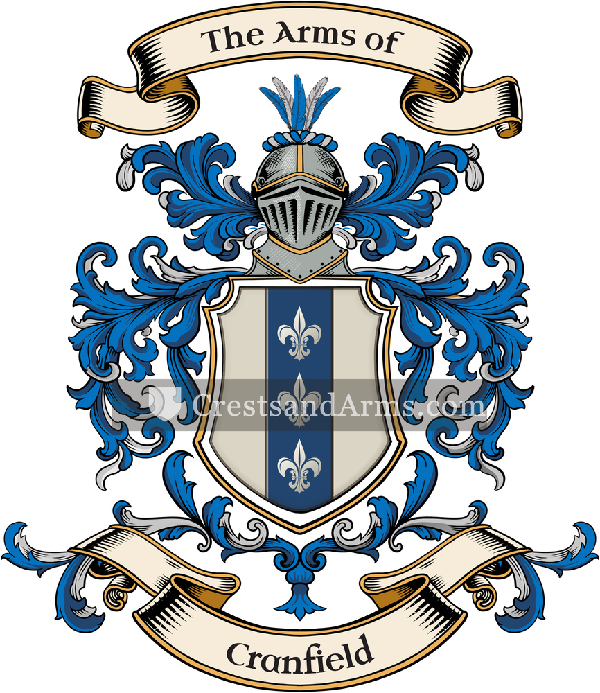 The Cranfield coat of arms, drawn from the recorded blazon