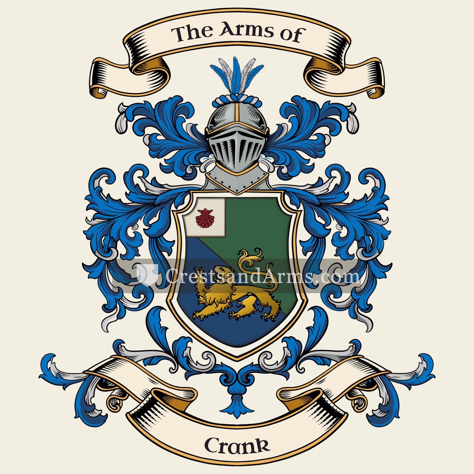The Crank coat of arms, drawn from the recorded blazon