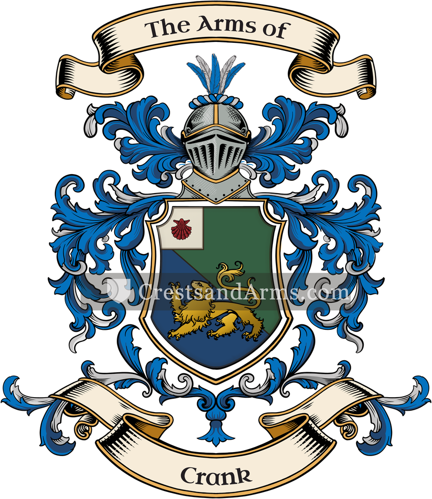 The Crank coat of arms, drawn from the recorded blazon