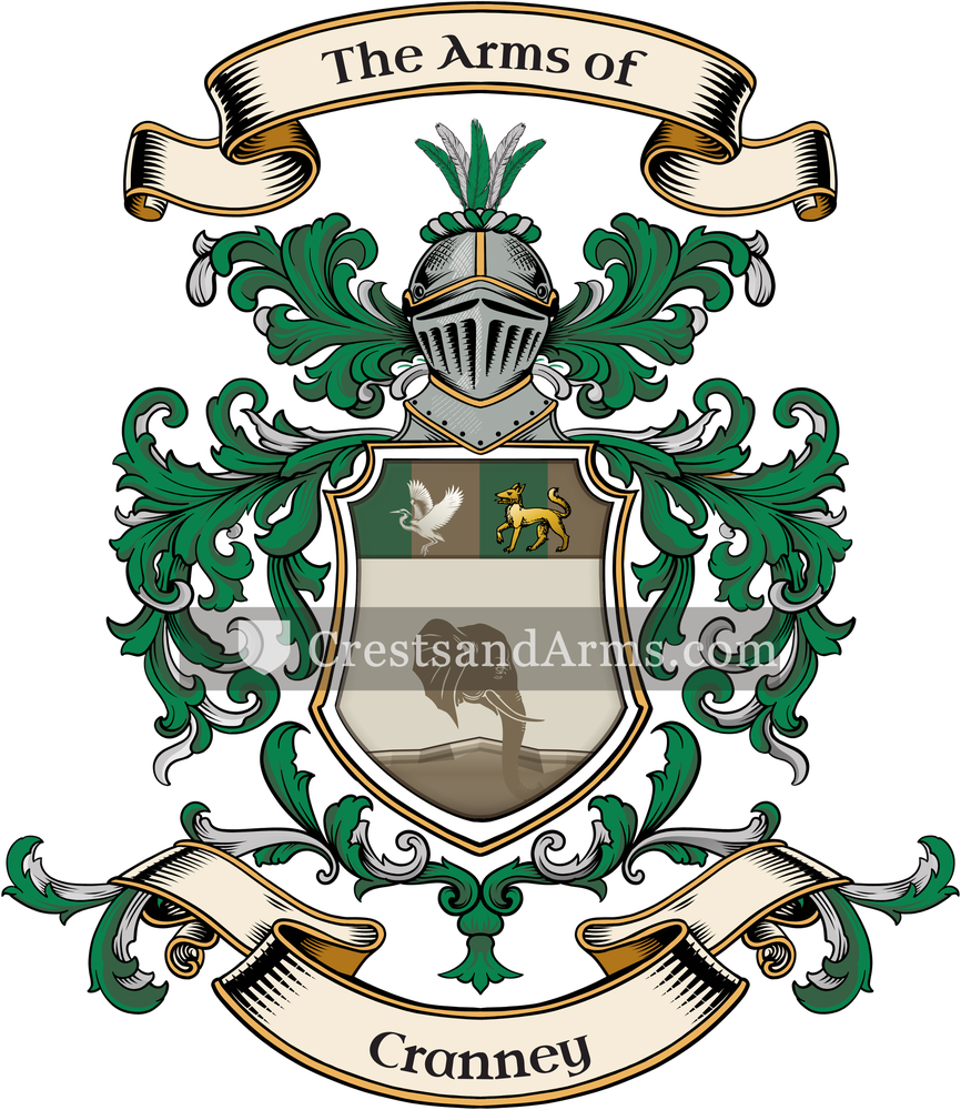 The Cranney coat of arms, drawn from the recorded blazon