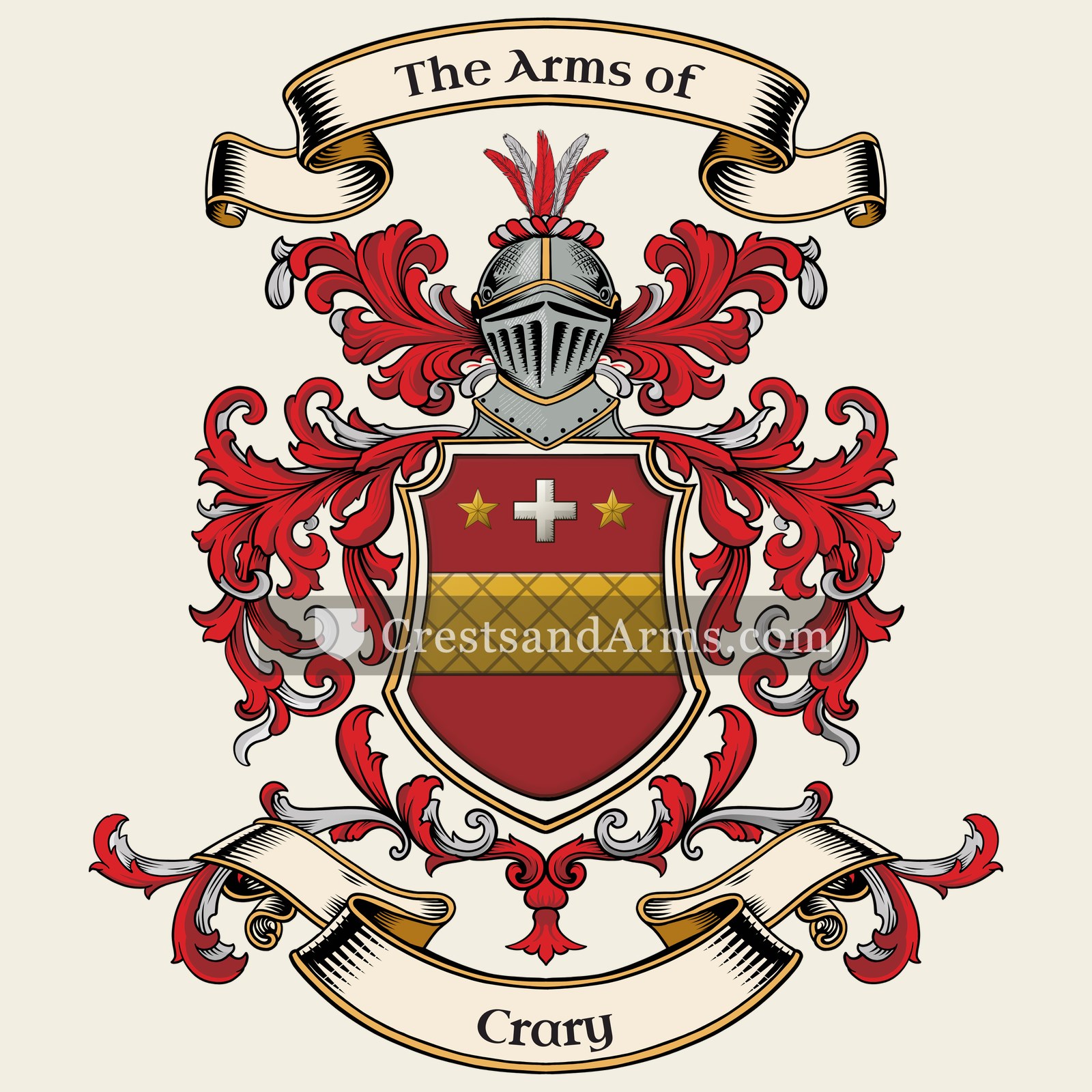 The Crary coat of arms, drawn from the recorded blazon