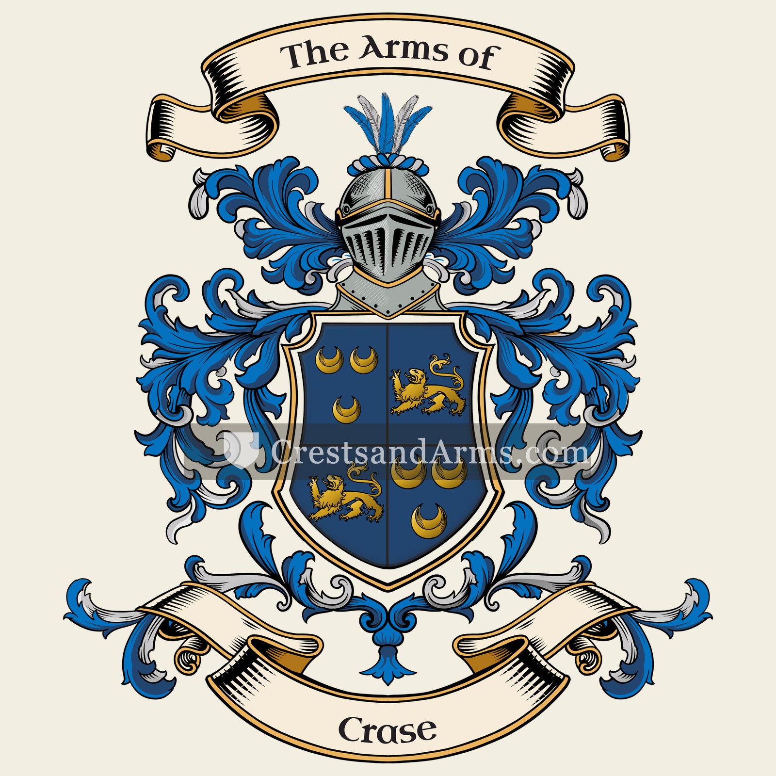 The Crase coat of arms, drawn from the recorded blazon