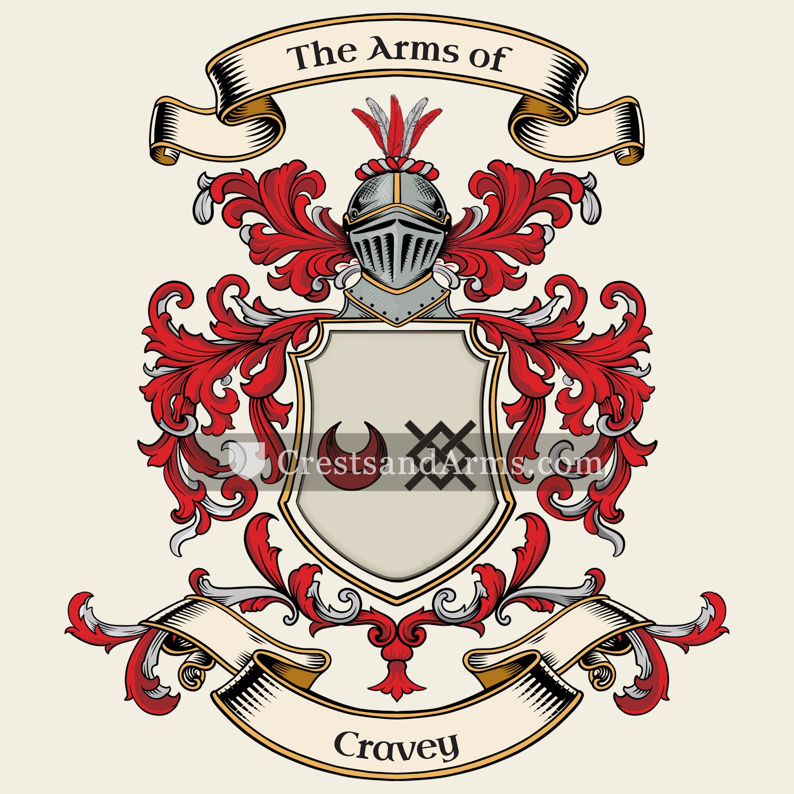 The Cravey coat of arms, drawn from the recorded blazon