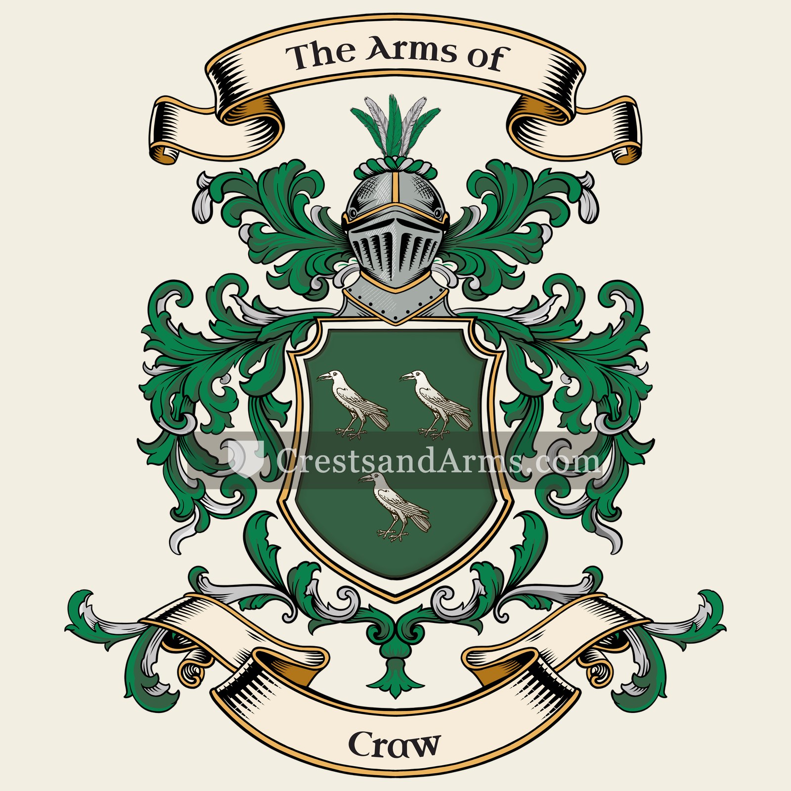 The Craw coat of arms, drawn from the recorded blazon