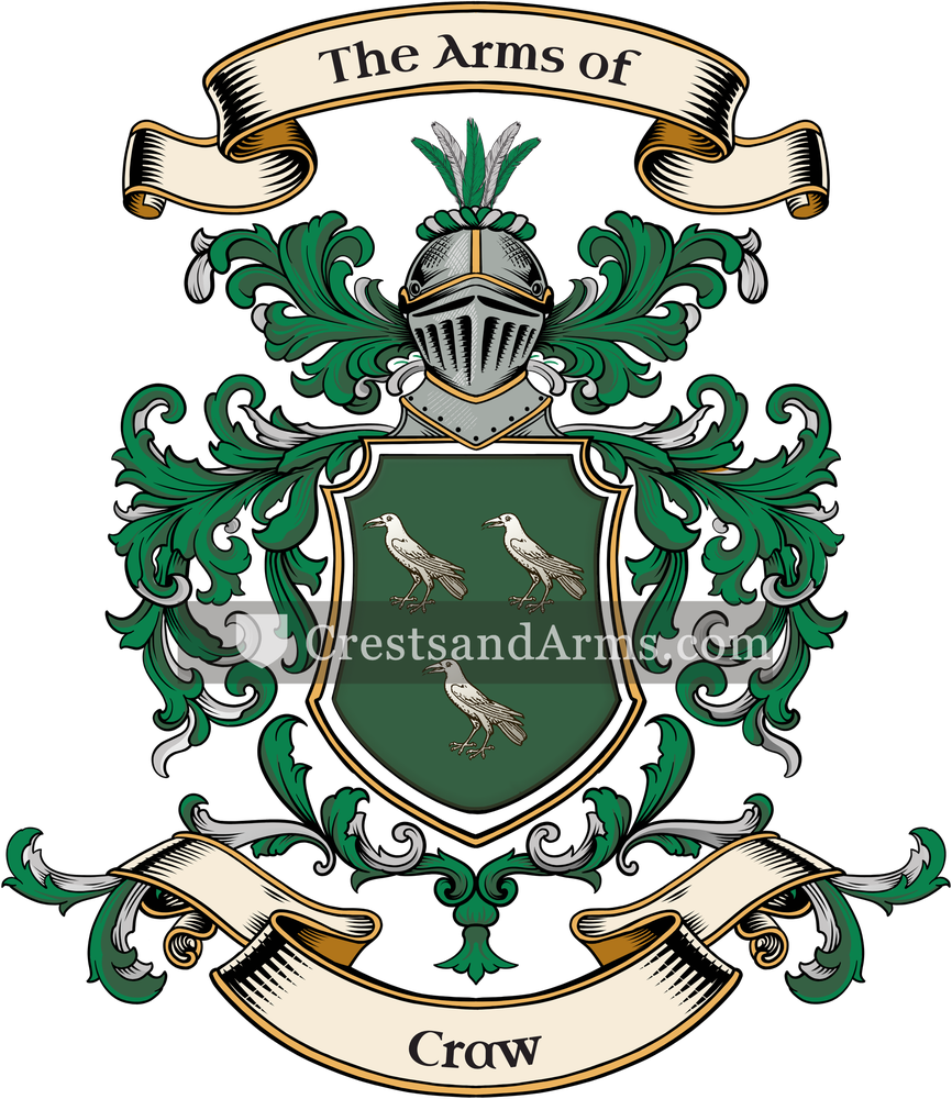 The Craw coat of arms, drawn from the recorded blazon