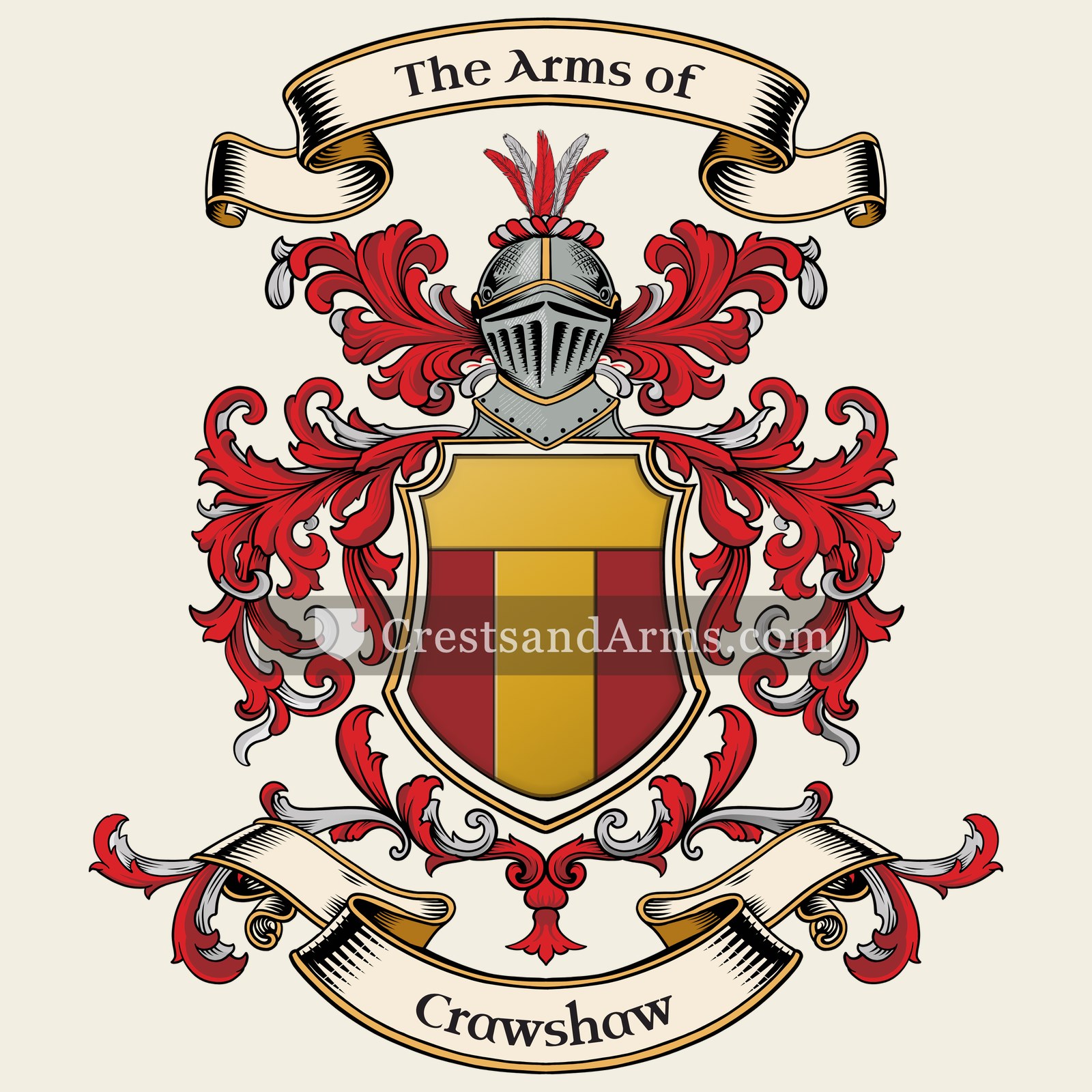 The Crawshaw coat of arms, drawn from the recorded blazon