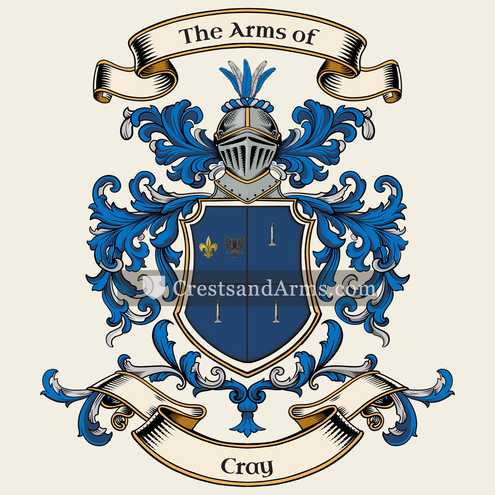 The Cray coat of arms, drawn from the recorded blazon