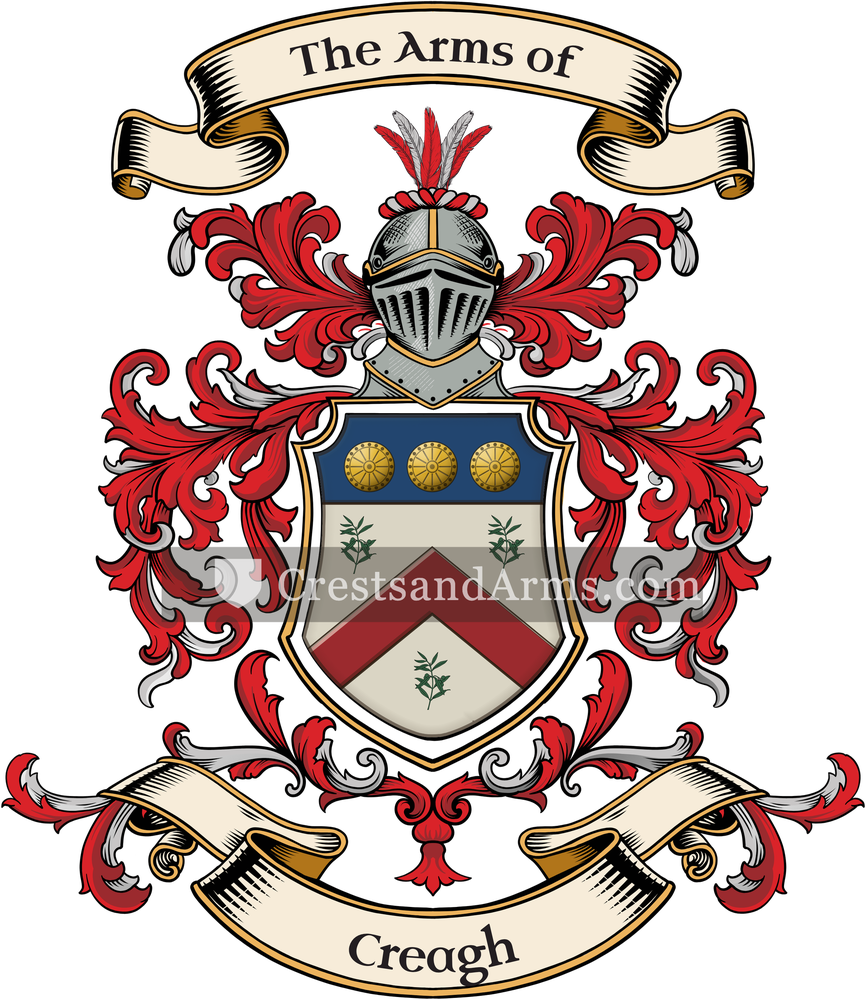The Creagh coat of arms, drawn from the recorded blazon