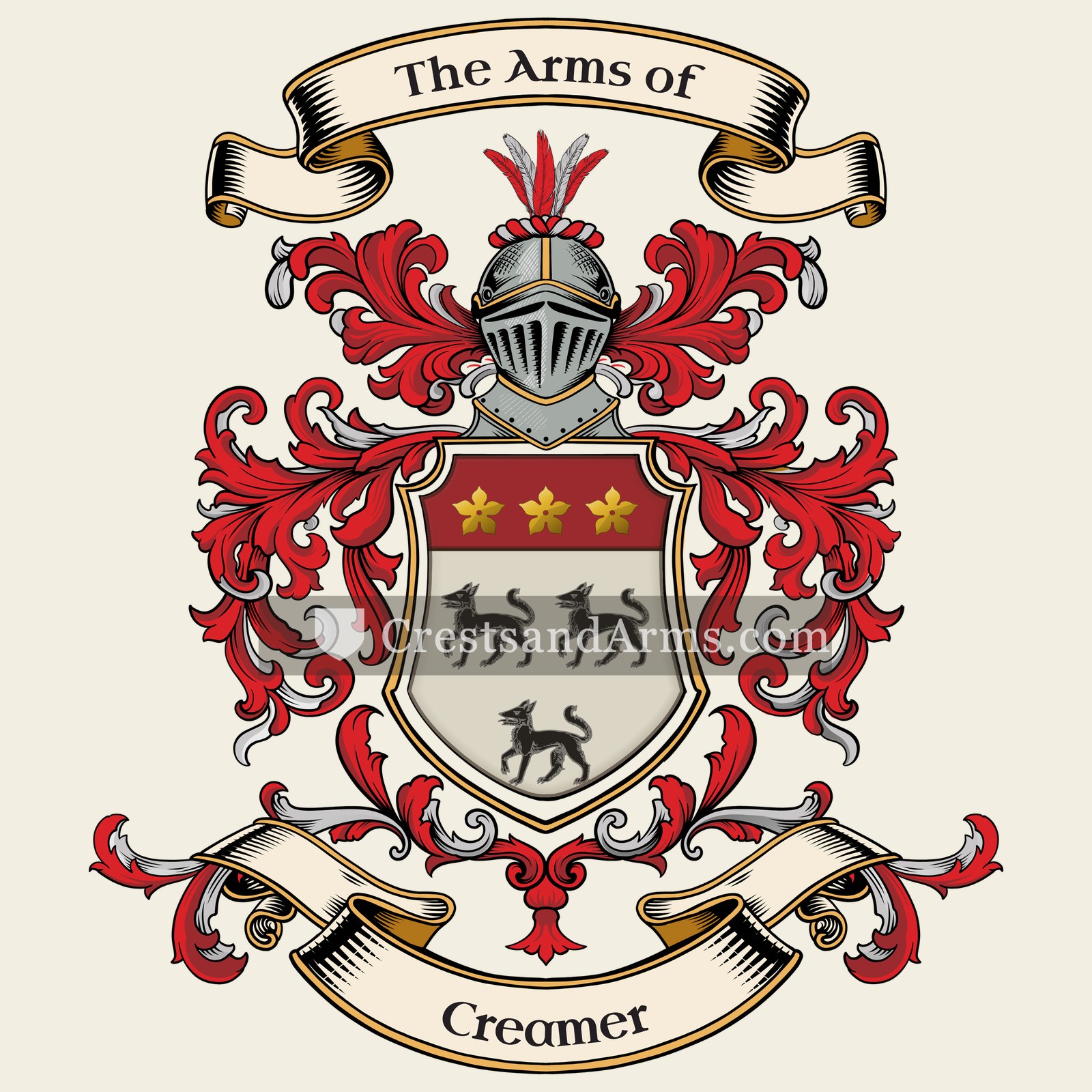 The Creamer coat of arms, drawn from the recorded blazon