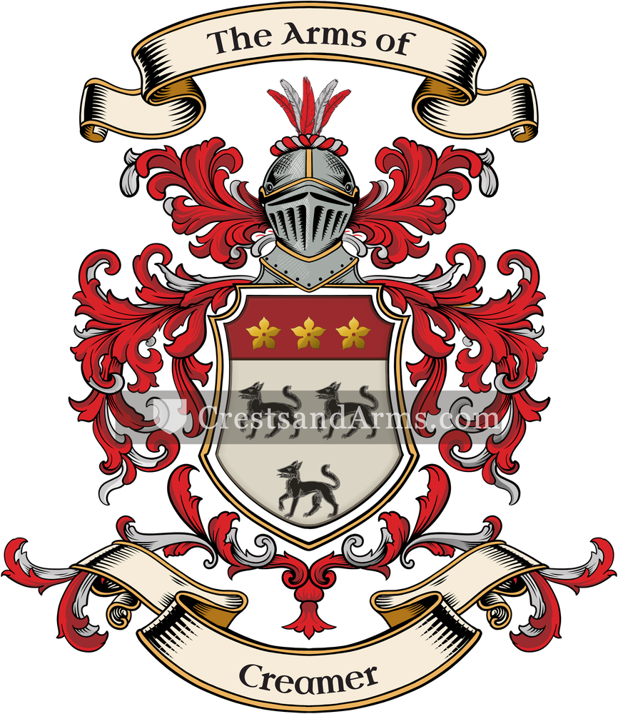 The Creamer coat of arms, drawn from the recorded blazon