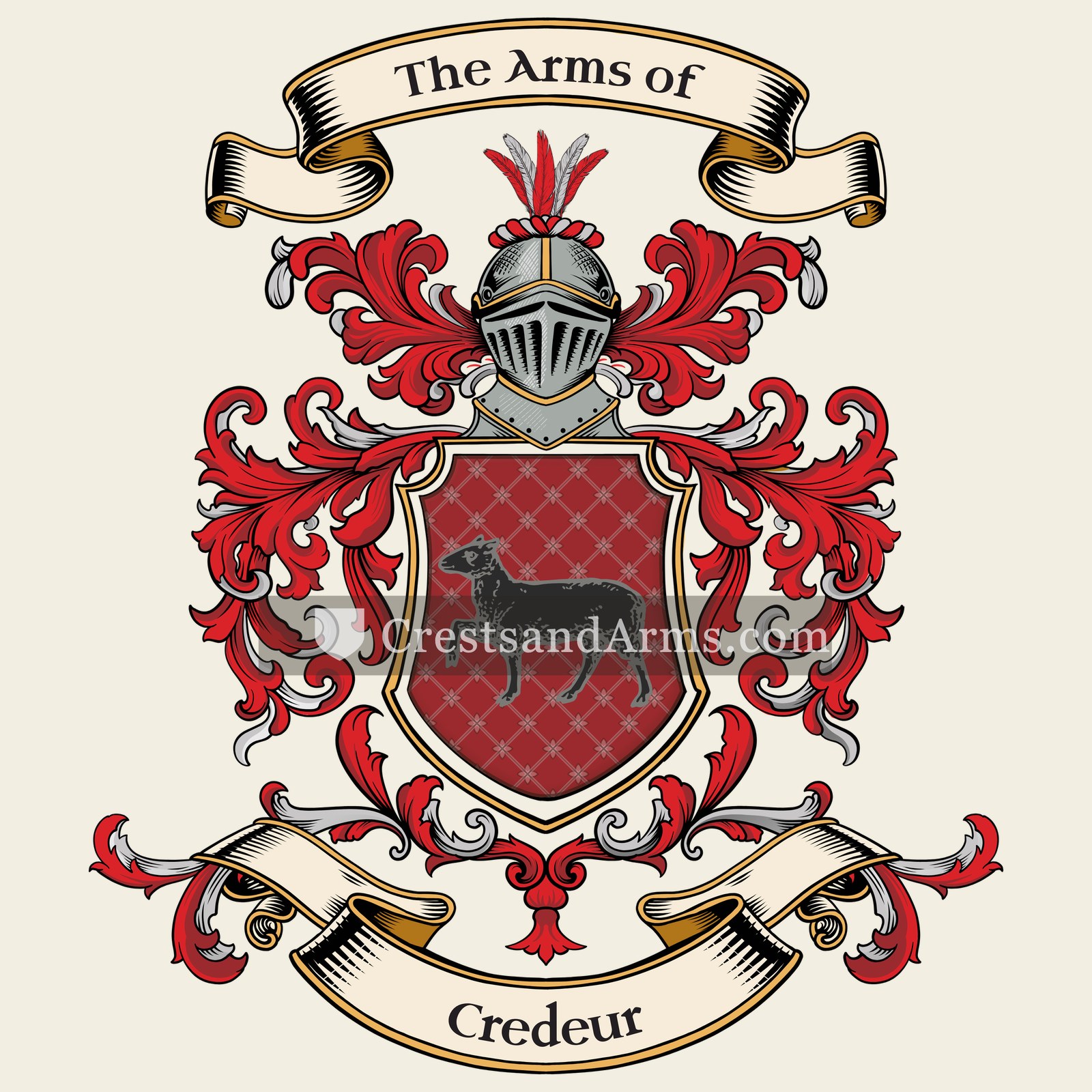 The Credeur coat of arms, drawn from the recorded blazon