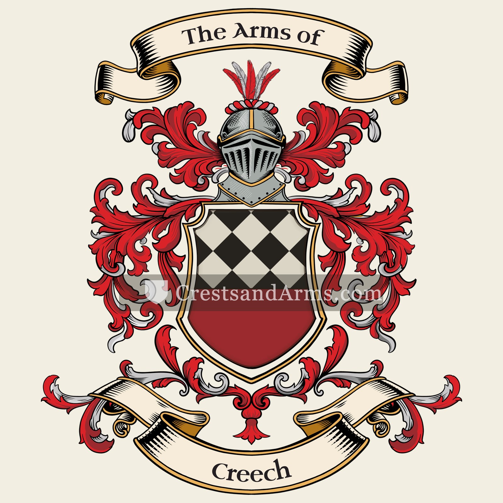 The Creech coat of arms, drawn from the recorded blazon