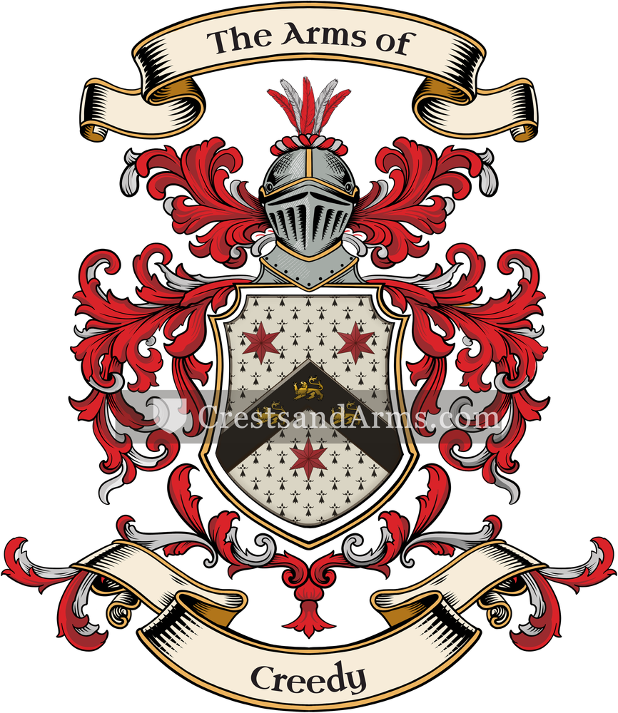 The Creedy coat of arms, drawn from the recorded blazon