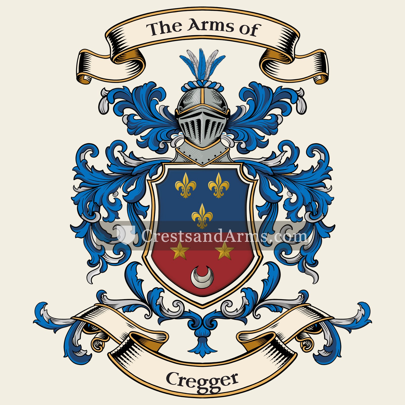 The Cregger coat of arms, drawn from the recorded blazon