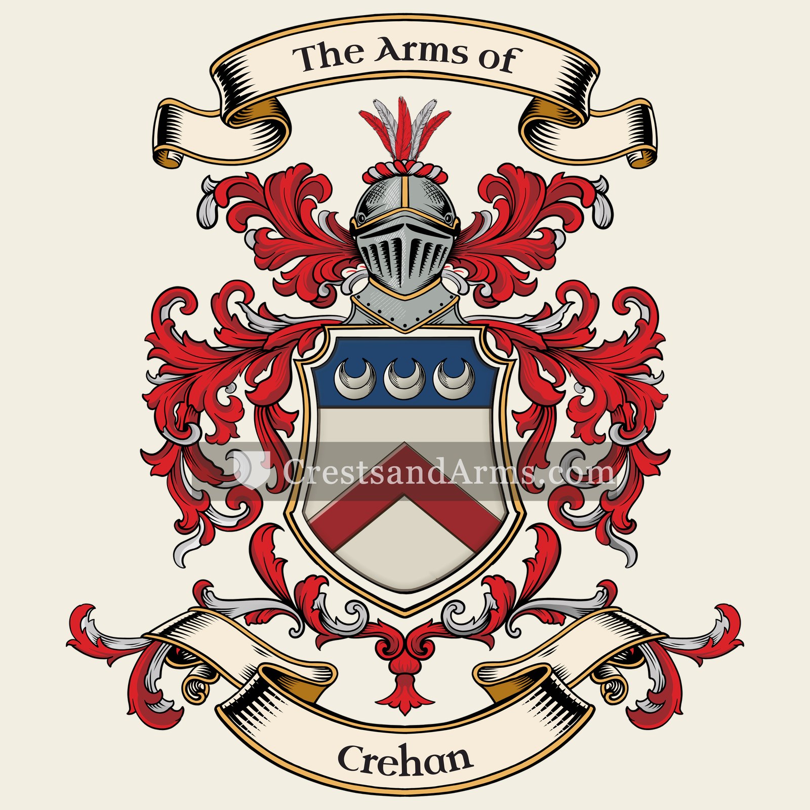 The Crehan coat of arms, drawn from the recorded blazon