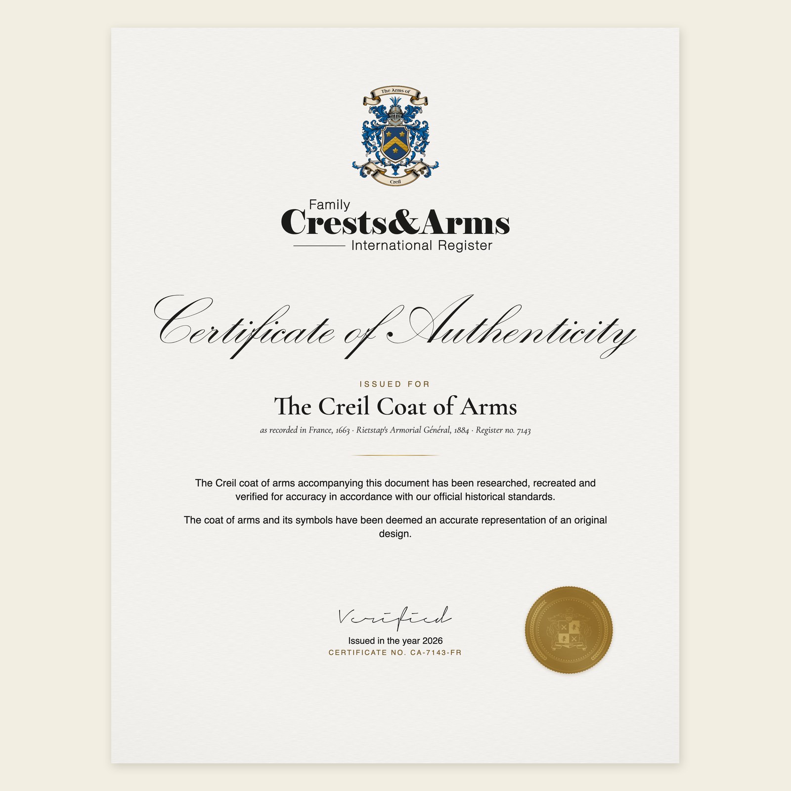 Certificate of authenticity