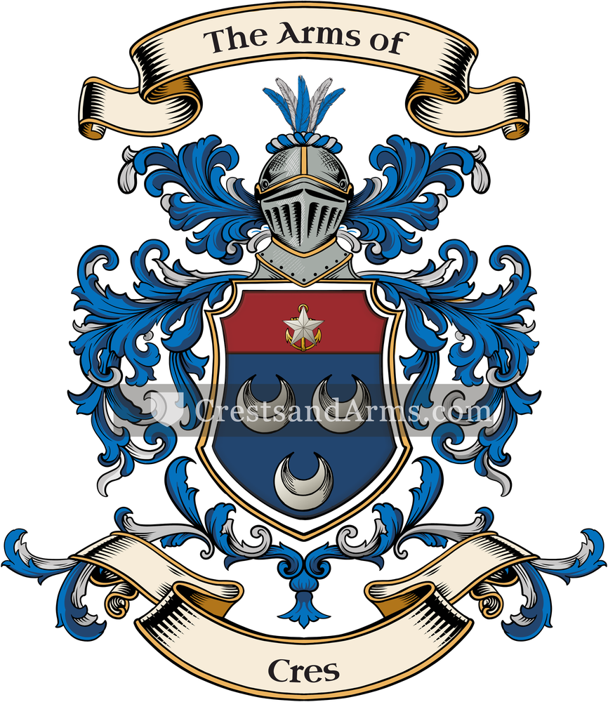 The Cres coat of arms, drawn from the recorded blazon