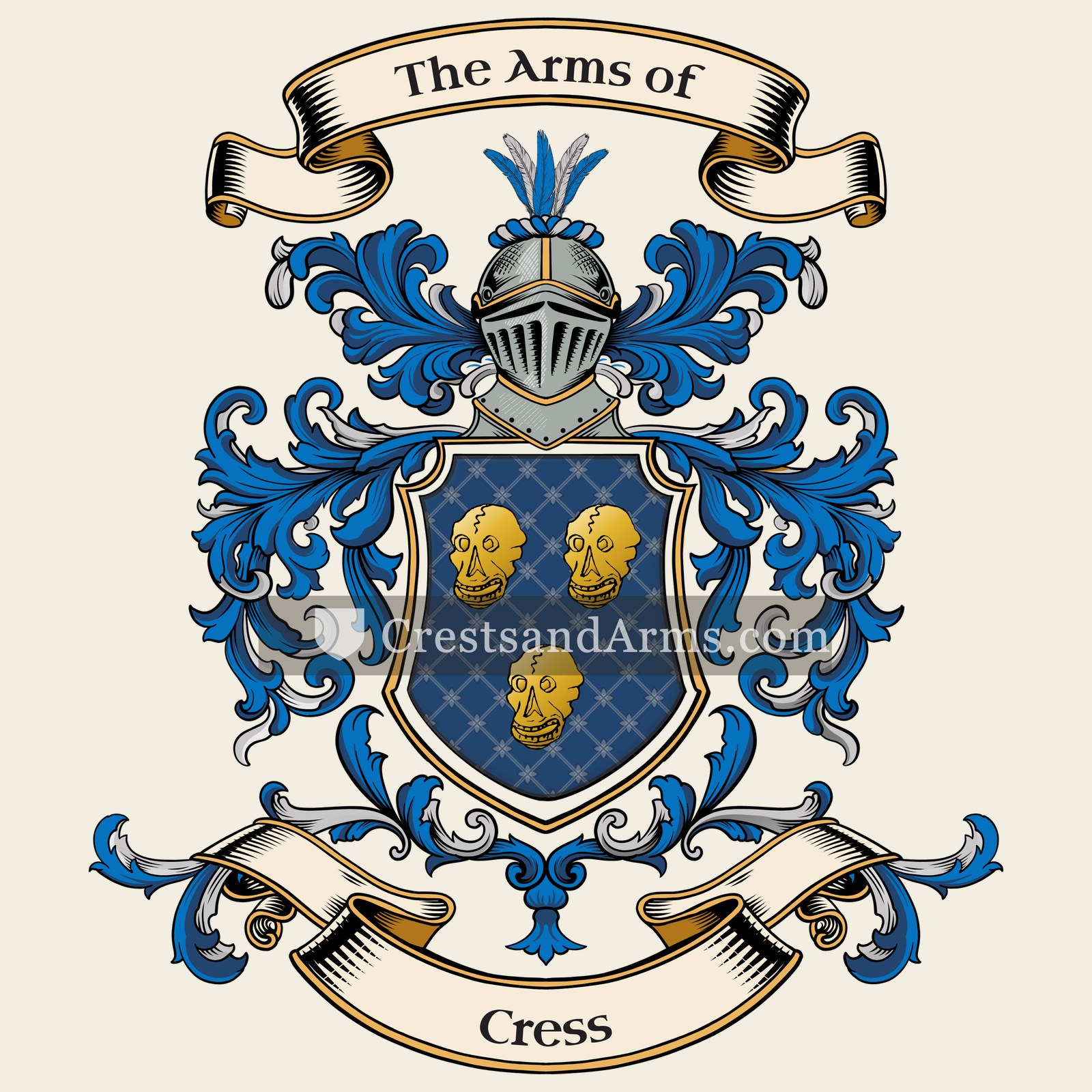 The Cress coat of arms, drawn from the recorded blazon