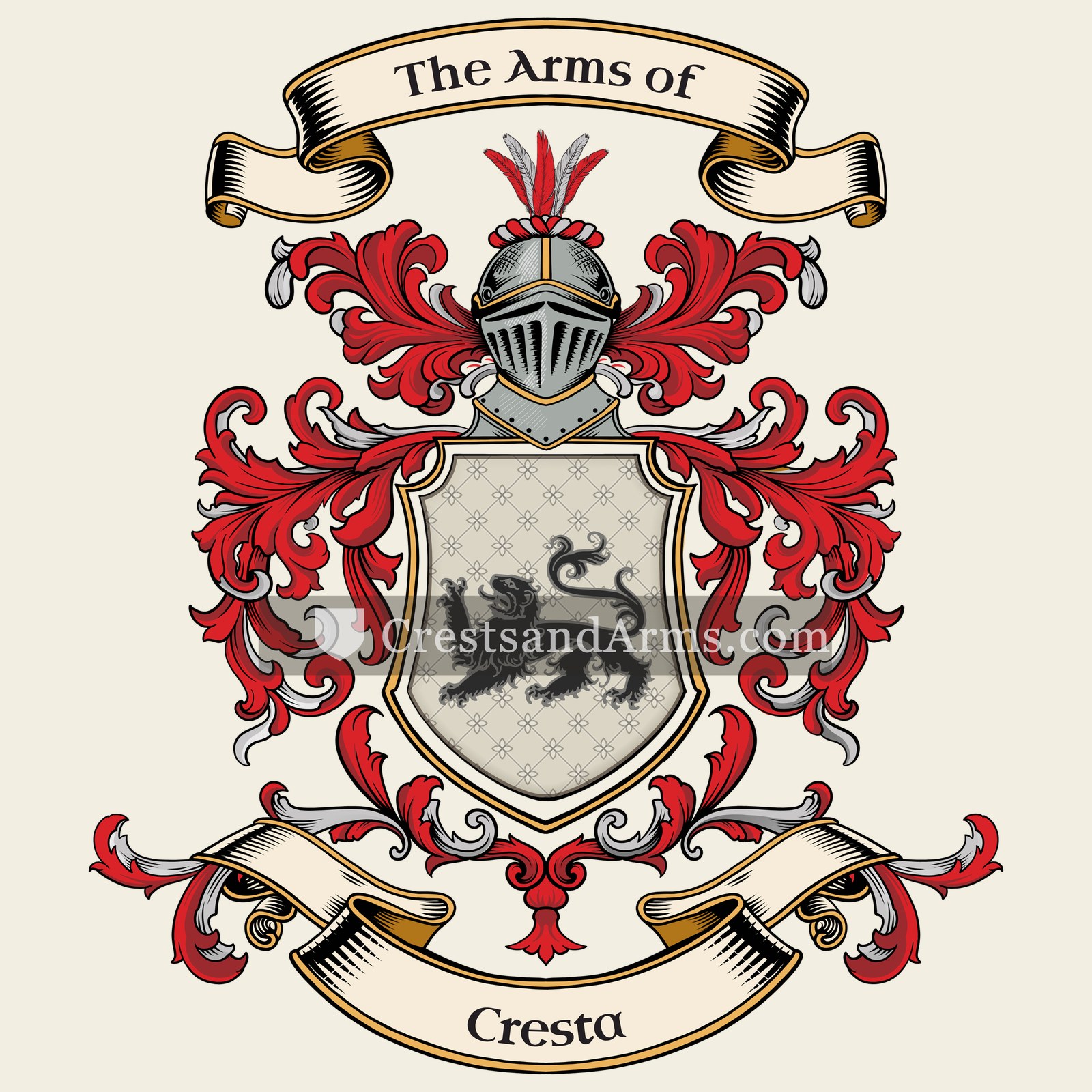 The Cresta coat of arms, drawn from the recorded blazon