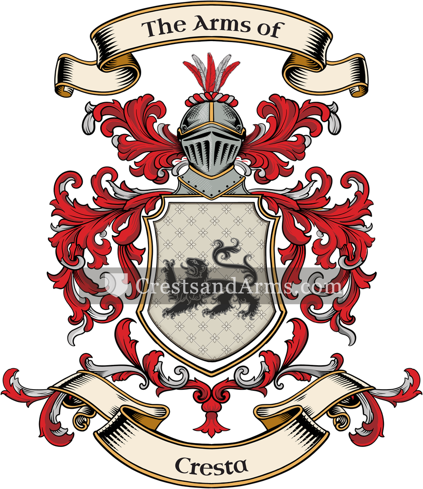 The Cresta coat of arms, drawn from the recorded blazon
