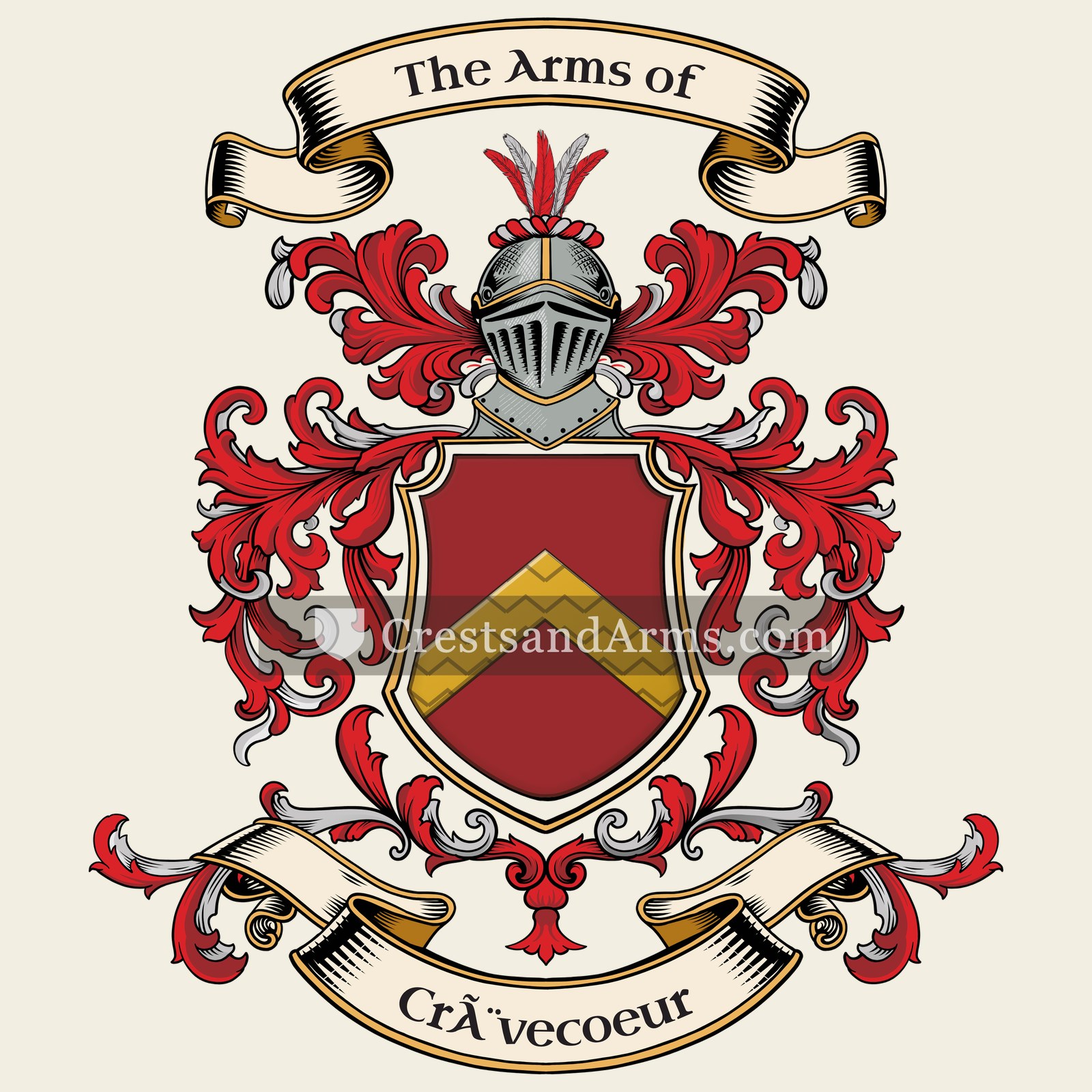The Crèvecoeur coat of arms, drawn from the recorded blazon