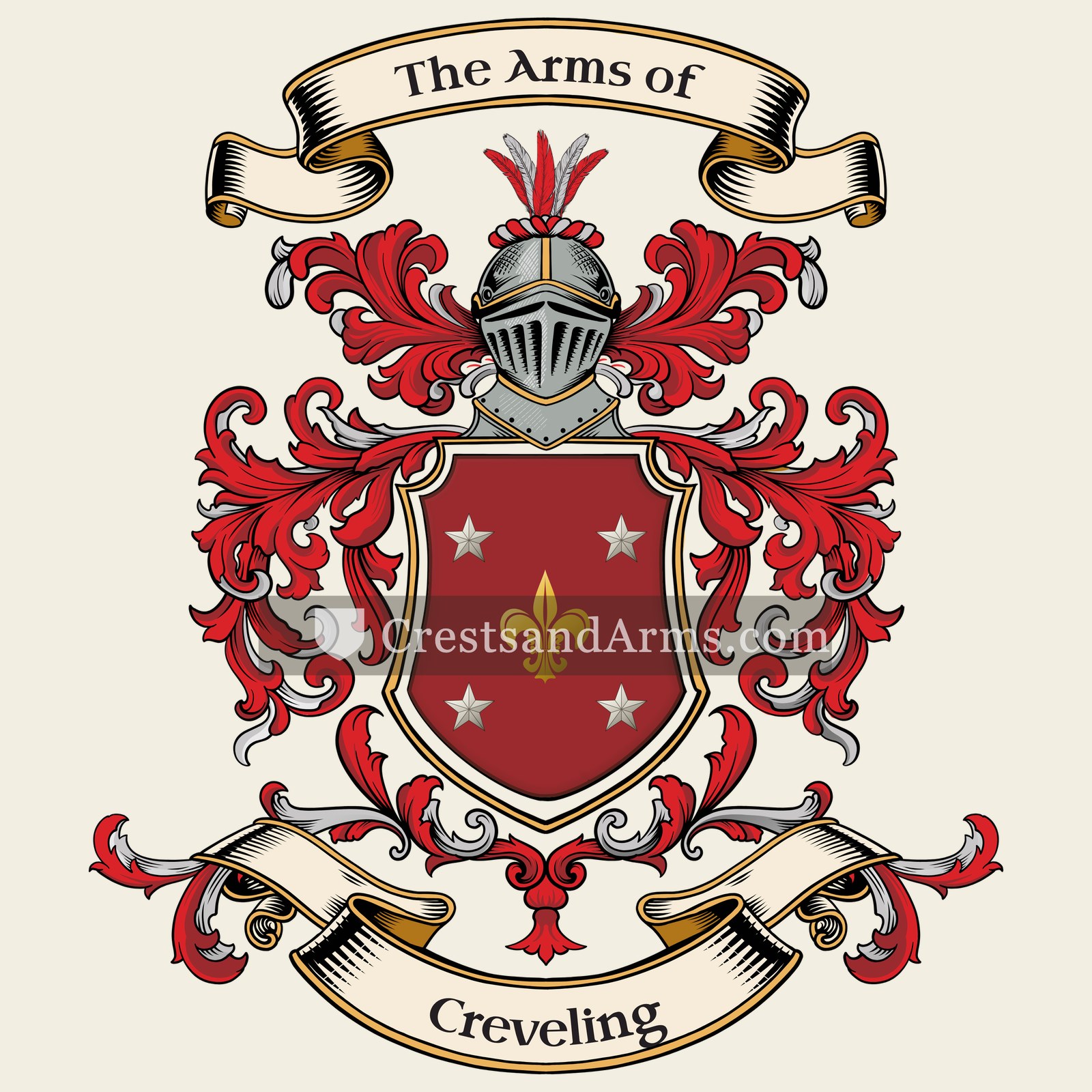 The Creveling coat of arms, drawn from the recorded blazon