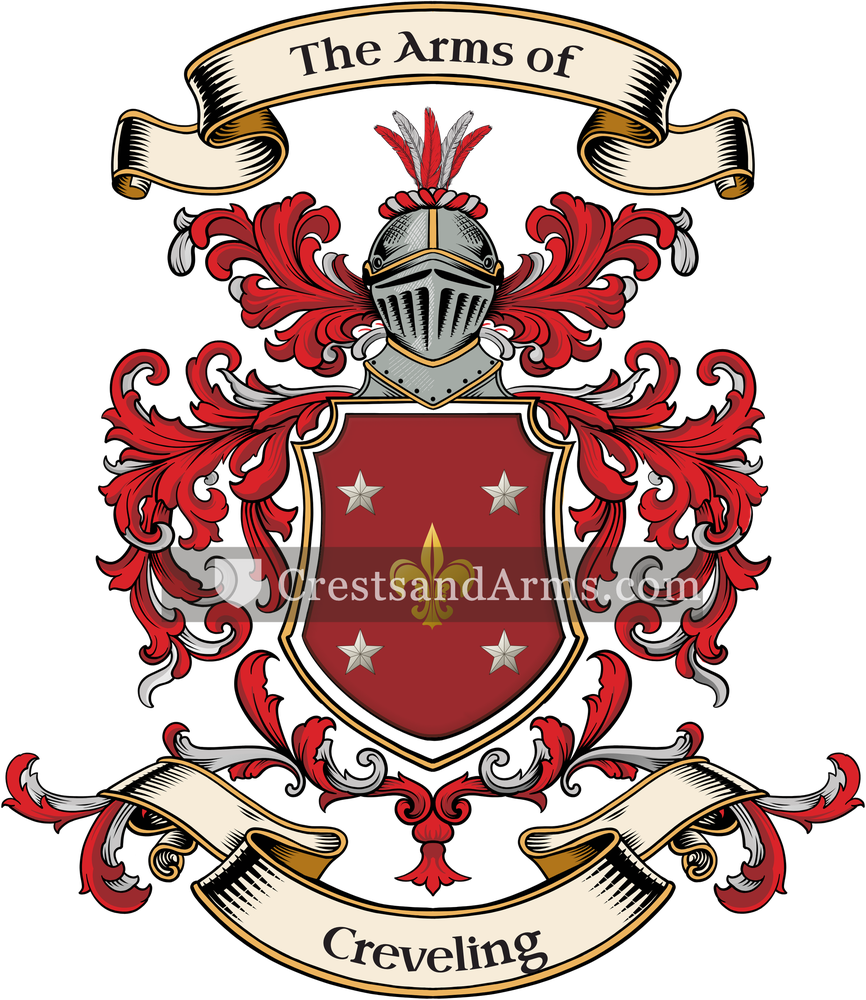The Creveling coat of arms, drawn from the recorded blazon