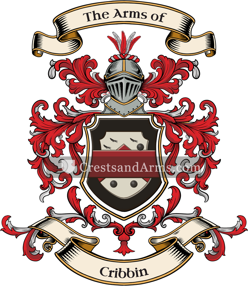 The Cribbin coat of arms, drawn from the recorded blazon
