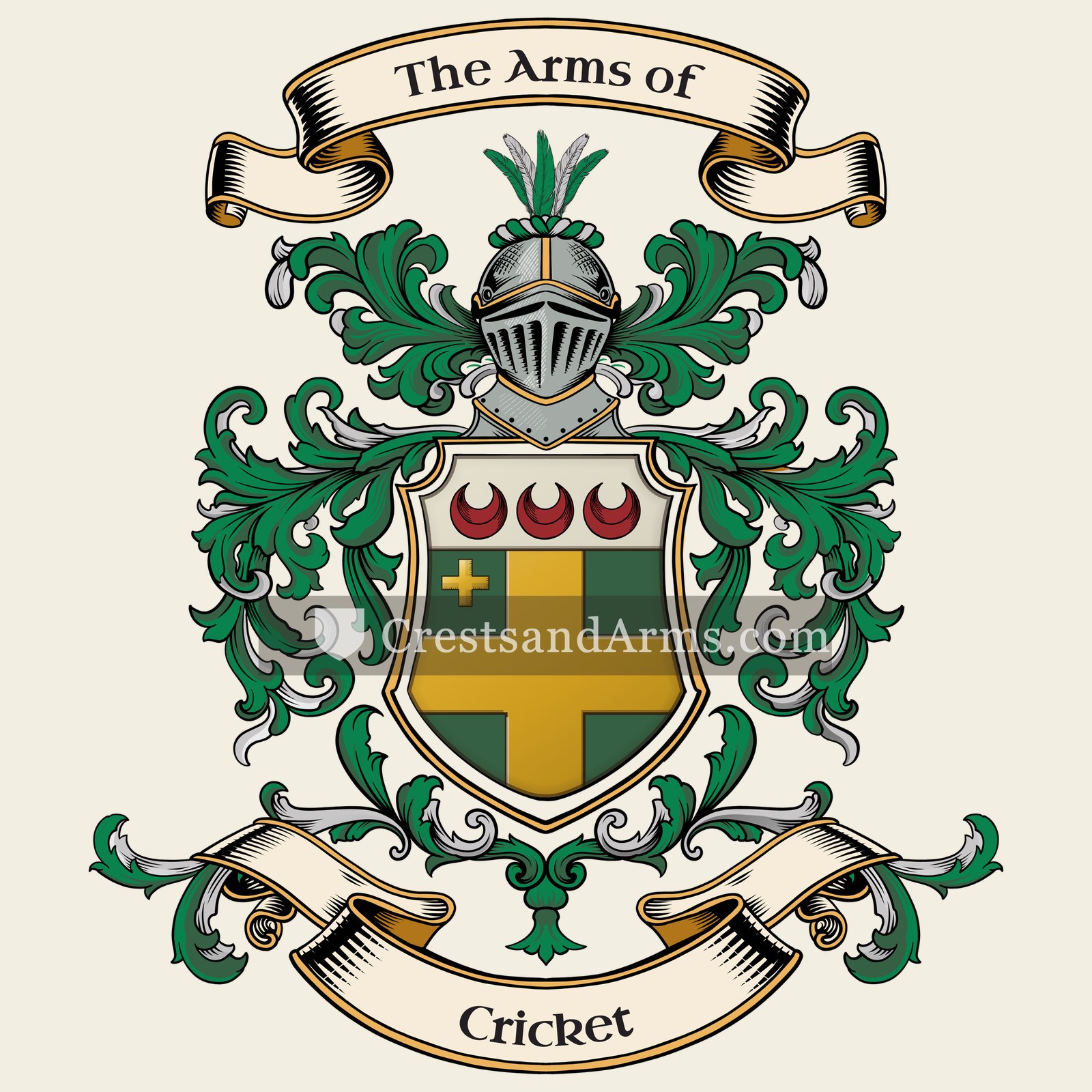 The Cricket coat of arms, drawn from the recorded blazon