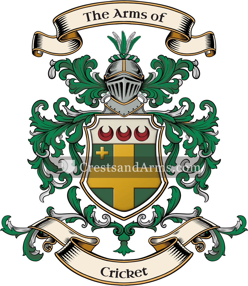 The Cricket coat of arms, drawn from the recorded blazon