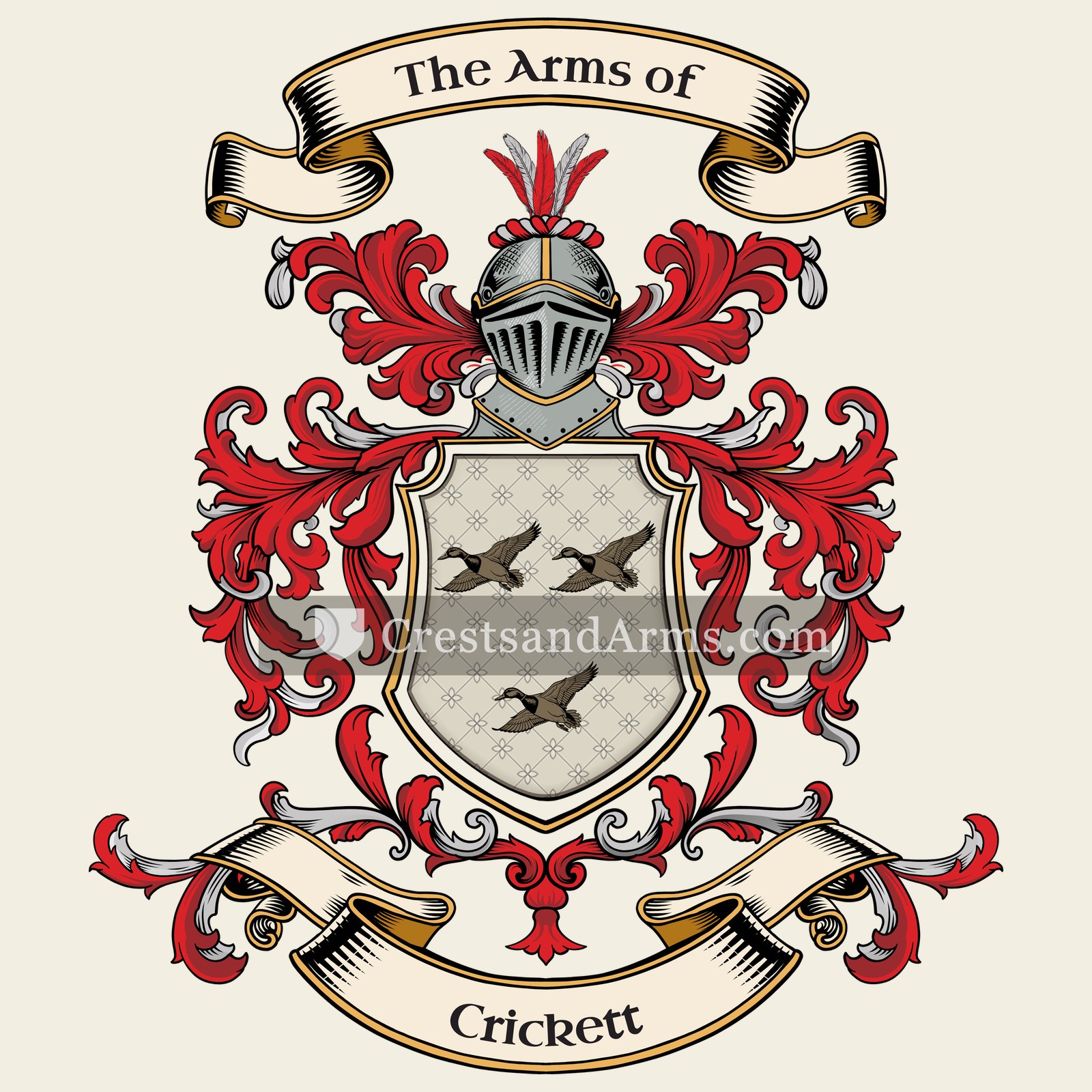 The Crickett coat of arms, drawn from the recorded blazon