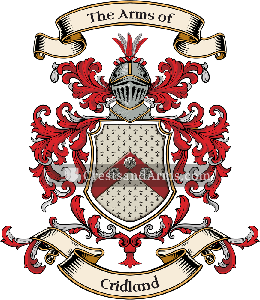 The Cridland coat of arms, drawn from the recorded blazon