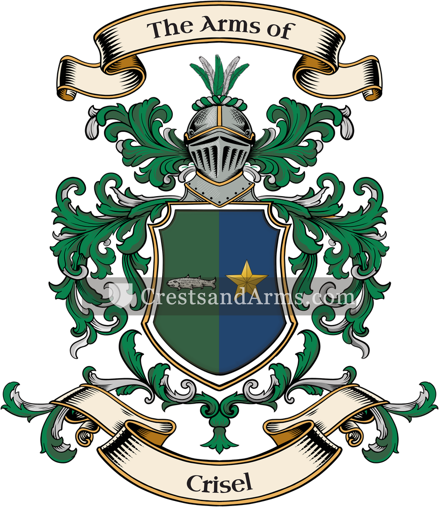 The Crisel coat of arms, drawn from the recorded blazon