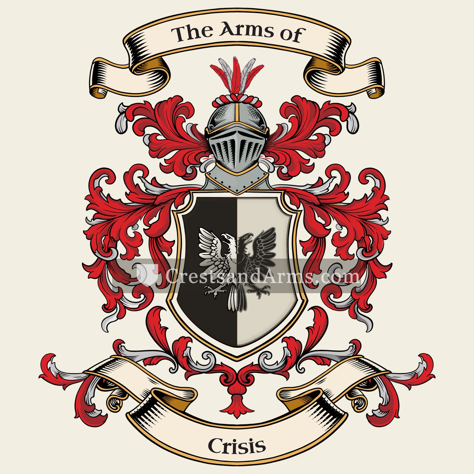 The Crisis coat of arms, drawn from the recorded blazon